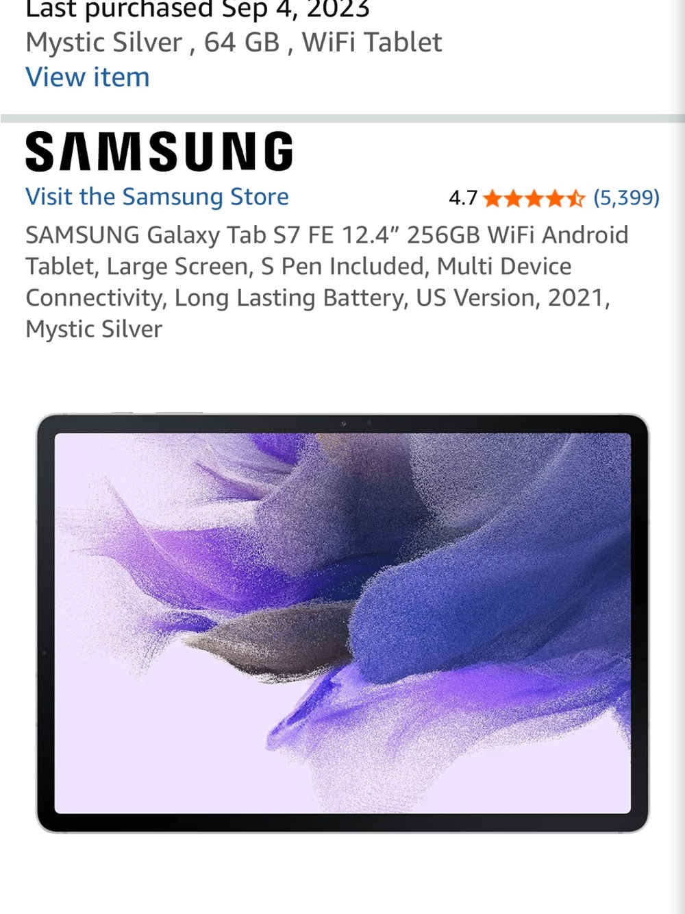 Samsung Galaxy Tab S7 FE 12.4" Tablet - Mystic Silver